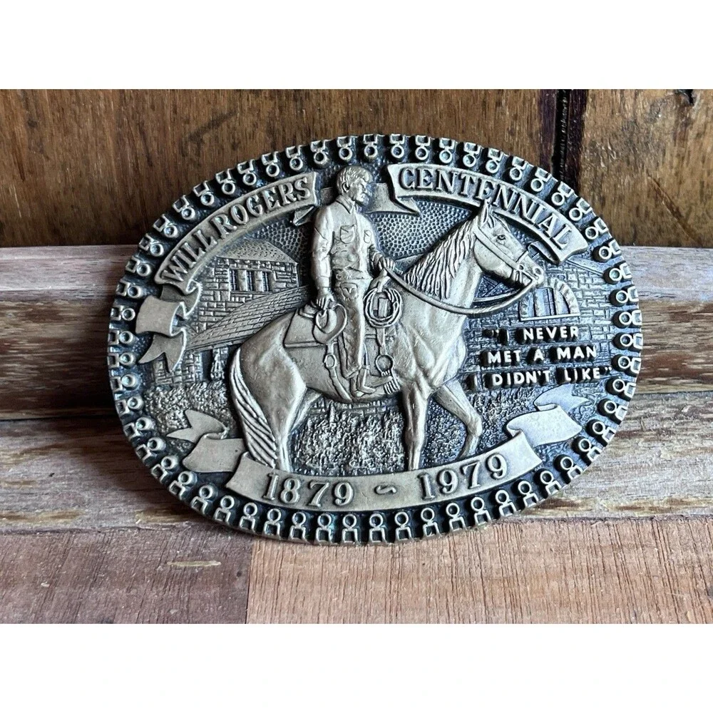 Vintage 1979 Will Rogers Centennial solid brass belt buckle